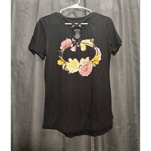 Batman Graphic T-Shirt Floral Logo‎ Short Sleeve Top Tee Black S (3-5)